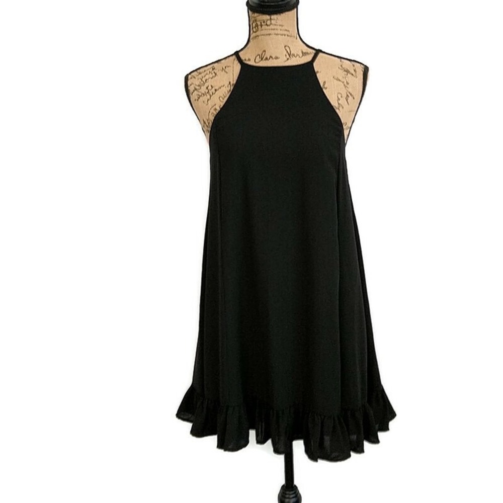 After Market Dress Womens Small Black Halter Neck Ruffle Hem Button Back A355D6S - Picture 1 of 4